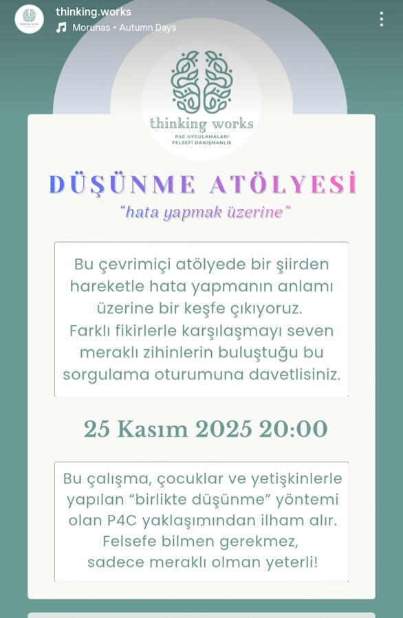 Yetişkinler için P4C Atölyesi Kasım 2025